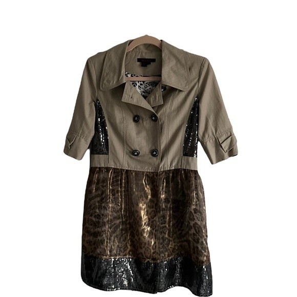 Vintage Simon Chang Mixed Media Patchwork Y2K Sequin Mini Dress Size 6 - Picture 1 of 16